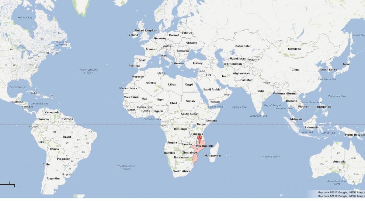 Mozambico su una mappa del mondo