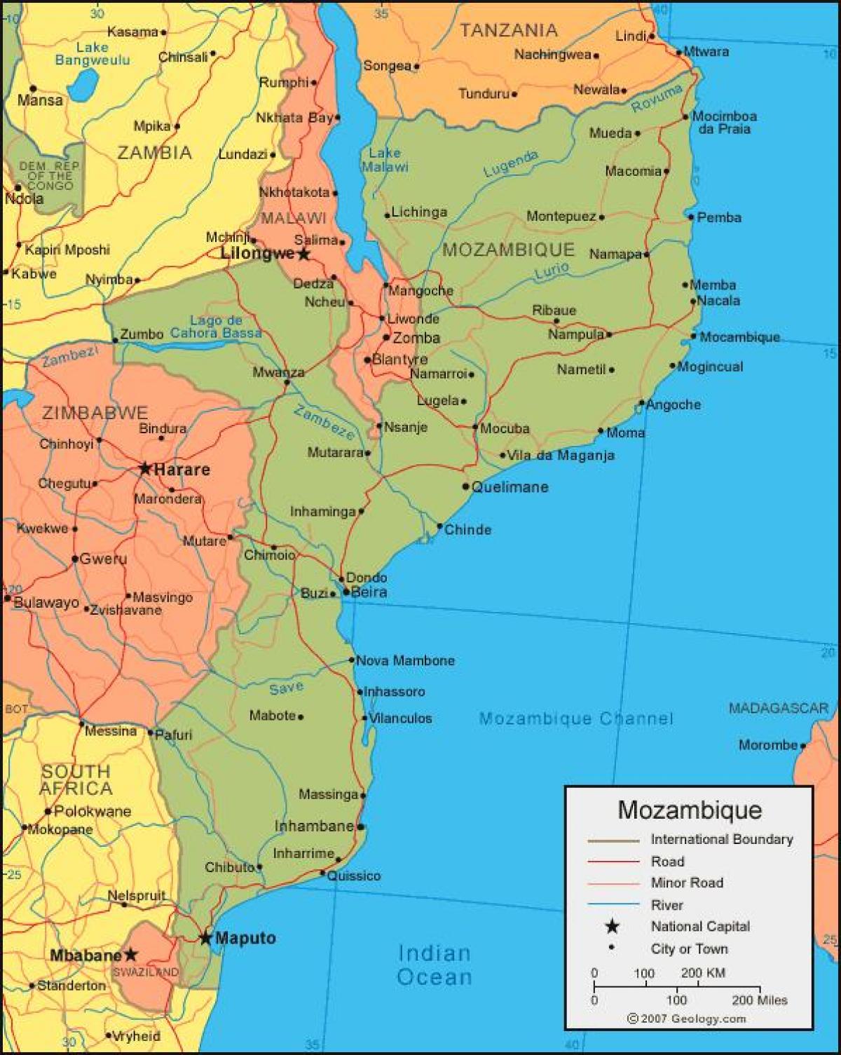 mappa del Mozambico costa