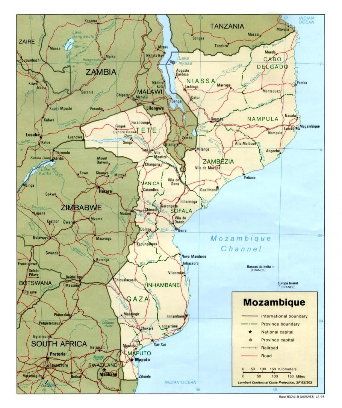 mappa del Mozambico strade